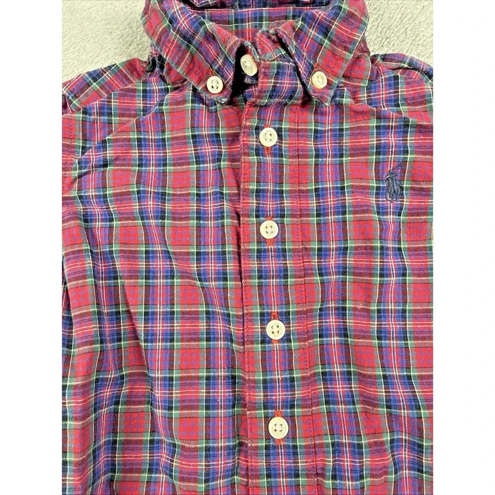 Ralph‎ Lauren Infant Button-Down Long Sleeve Plaid Bodysuit Red/Blue Size S 3-6M